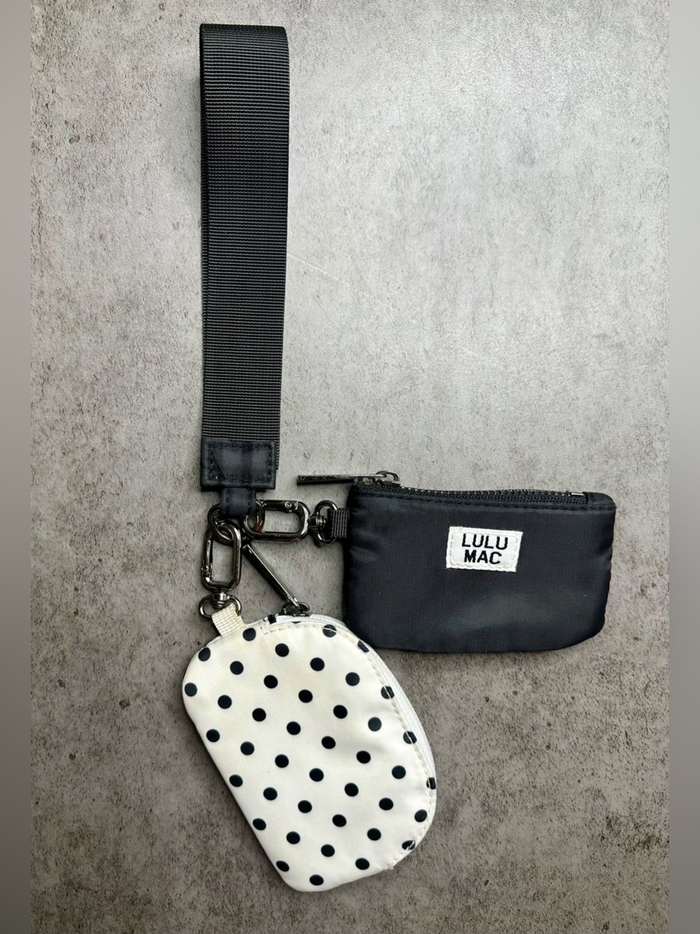 Lulu Mac Black Wristlet Keychain with Polka Dot Pouch